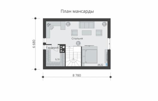 Одноэтажный жилой дом с мансардой и террасой